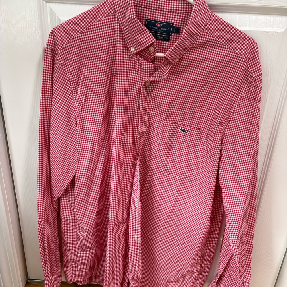 Vineyard Vines Red and White Gingham Button-Down Shirt